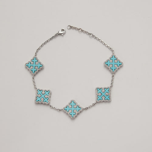 18K Gold Vacuum Plated Copper with 5A+ Sri Lanka Zircon Turquoise Synthetic Clover Bracelet Miami Italy Mexico & Micro Inspired for Women & Men Luxury Jewelry,Daily Wear,Casual Fashion,Gift Idea,Chicano,Classic,Hip Hop,Simple,Sporty Style