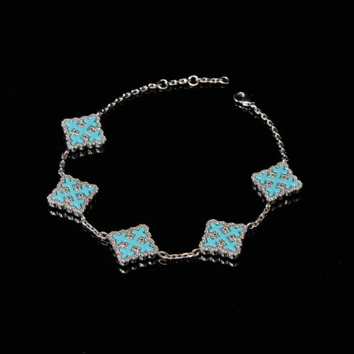 18K Gold Vacuum Plated Copper with 5A+ Sri Lanka Zircon Synthetic Turquoise Clover Bracelet Miami Italy Mexico & Micro Inspired for Women & Men Luxury Jewelry,Daily Wear,Casual Fashion,Gift Idea,Chicano,Classic,Hip Hop,Simple,Sporty Style