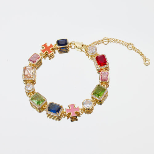 [ICE HUE]18K Gold Vacuum Plated Copper with 5A+ Sri Lanka Dopamine Colorful Zircon Bracelet Miami Italy Mexico & Micro Inspired for Women & Men Luxury Jewelry,Daily Wear,Casual Fashion,Gift Idea,Chicano,Classic,Hip Hop,Simple,Sporty Style