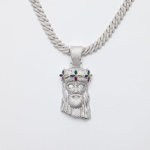 [ICE HUE]18K Gold Vacuum Plated Copper with 5A+ Sri Lanka Colorful Zircon Jesus Christ Pendant With Necklace Miami Italy Mexico & Micro Inspired for Women & Men Luxury Jewelry,Daily Wear,Casual Fashion,Gift Idea,Chicano,Classic,Hip Hop,Simple,Sporty Style