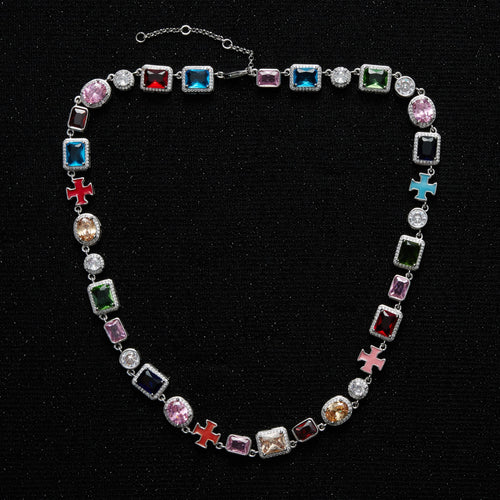 [ICE HUE]18K Gold Vacuum Plated Copper with 5A+ Sri Lanka Colorful Zircon Dopamine Necklace Miami Italy Mexico & Micro Inspired for Women & Men Luxury Jewelry,Daily Wear,Casual Fashion,Gift Idea,Chicano,Classic,Hip Hop,Simple,Sporty Style