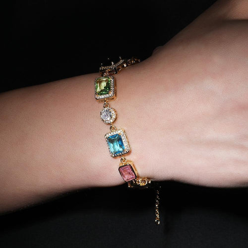 [ICE HUE]18K Gold Vacuum Plated Copper with 5A+ Sri Lanka Colorful Zircon Dopamine Bracelet Miami Italy Mexico & Micro Inspired for Women & Men Luxury Jewelry,Daily Wear,Casual Fashion,Gift Idea,Chicano,Classic,Hip Hop,Simple,Sporty Style