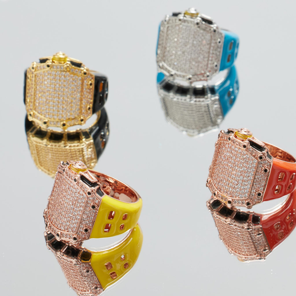 ICE HUE Hip-Hop  Watch Design Brass & Zirconia Ring - Luxury Edgy Jewelry for Men/Women, Unique Streetwear Accessory,Gift for Your Love(With Gift Box)